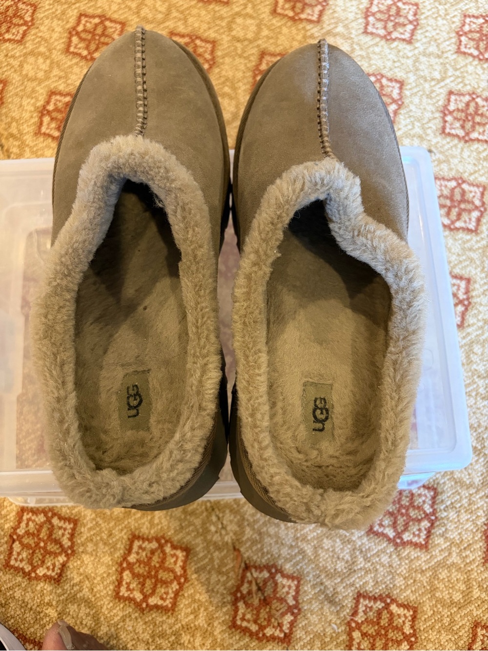UGG Women’s Taupe Suede Shearling-Lined Slip-On Slippers